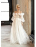 Ivory Sparkly Wedding Dress With Detachable Sleeves